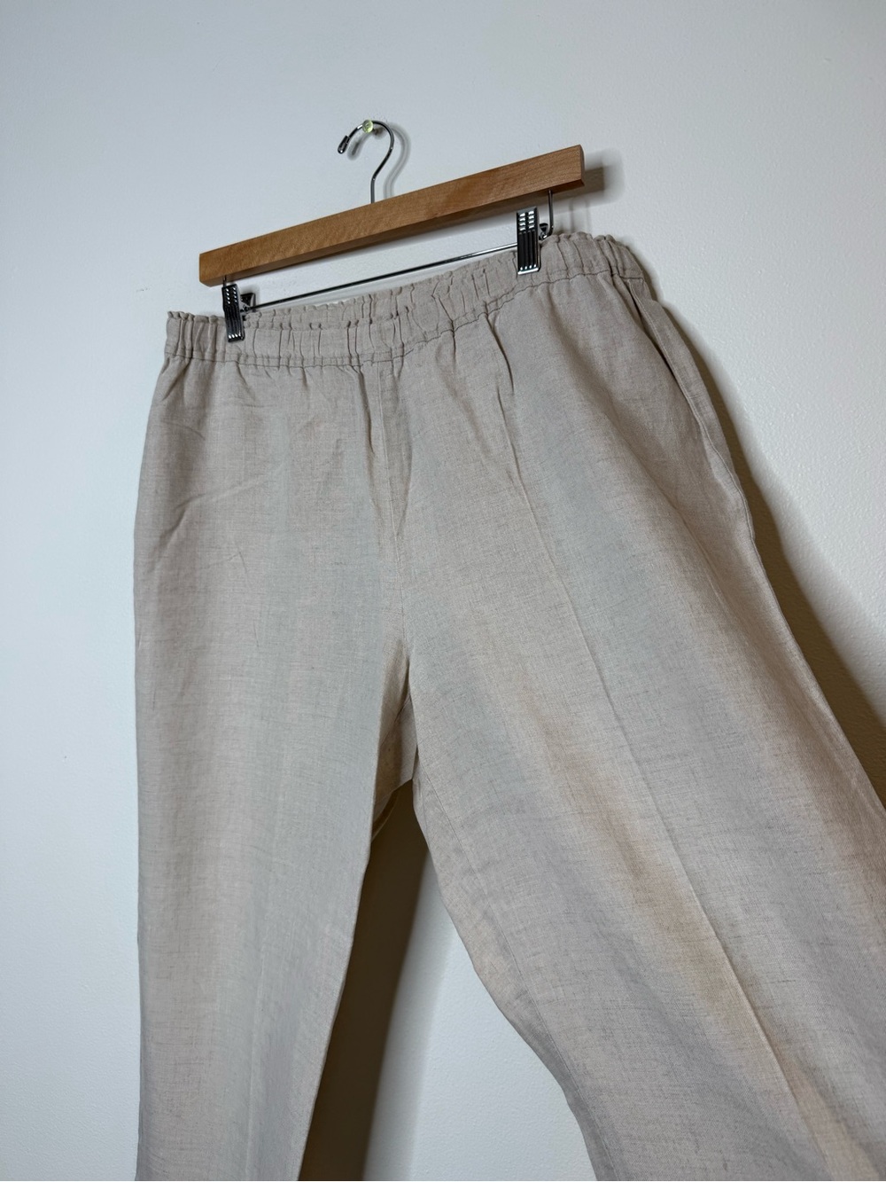 Eileen Fisher 100% Organic Linen Natural Fiber Neutral Beige Pull On Crop Pant - Picture 7 of 9